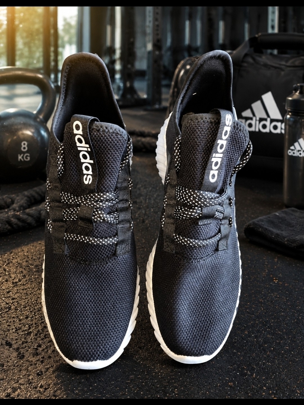 Adidas Black Athletic Sneakers with White Soles